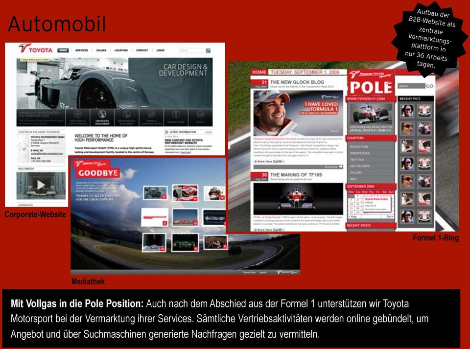 der Formel 1 unterstützen wir Toyota Motorsport bei der Vermarktung ihrer Services.