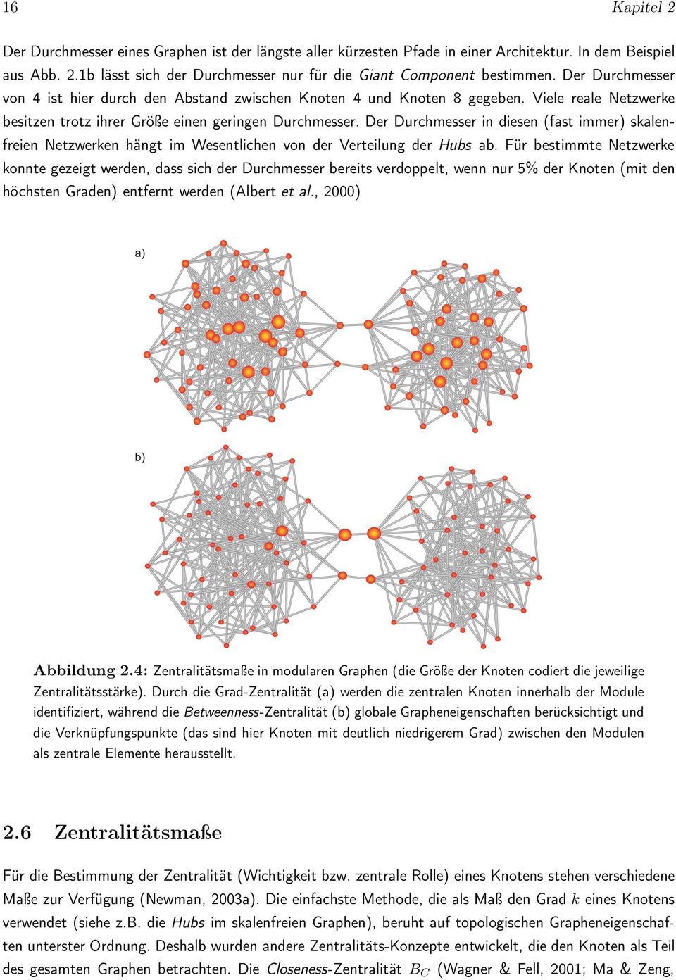 Der Durchmesser in diesen (fast immer) skalenfreien Netzwerken hängt im Wesentlichen von der Verteilung der Hubs ab.