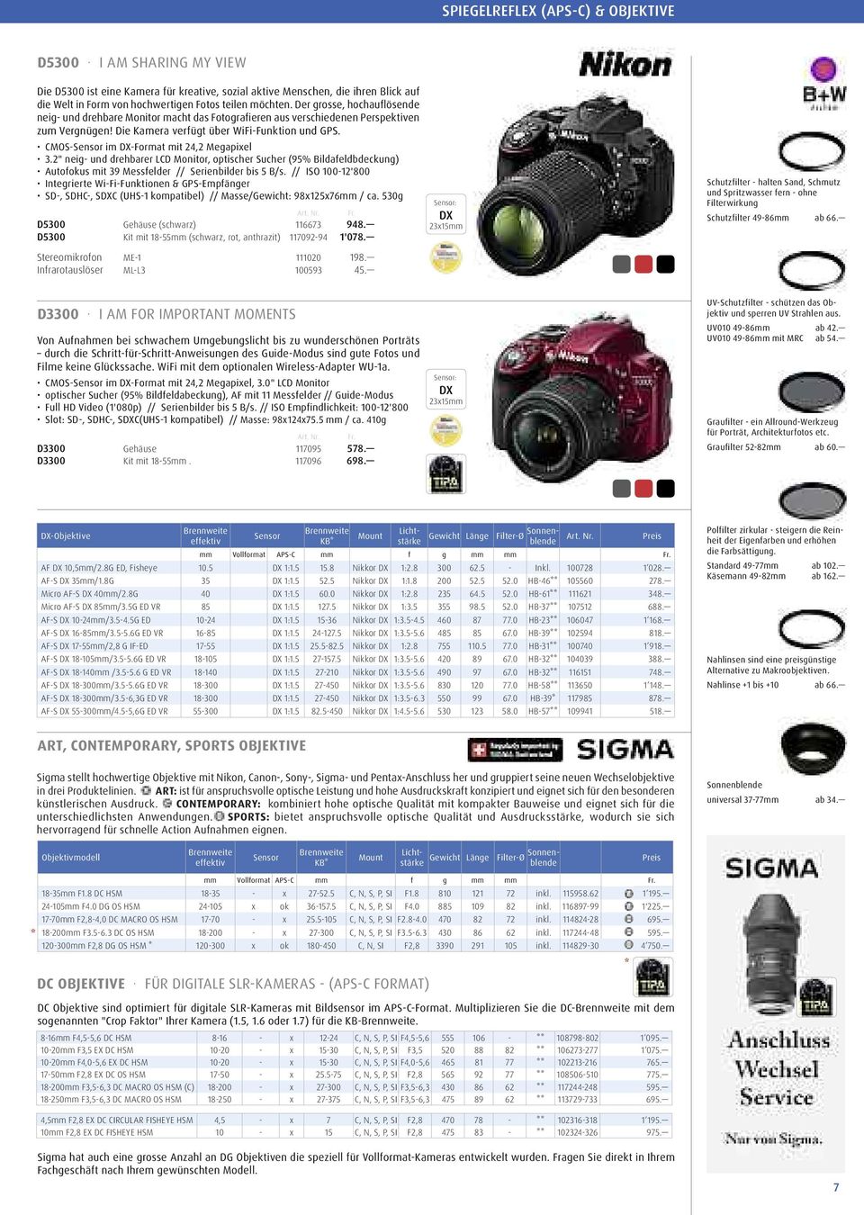 CMOS-Sensor im DX-Format mit 24,2 Megapixel 3.2" neig- und drehbarer LCD Monitor, optischer Sucher (95% Bildafeldbdeckung) Autofokus mit 39 Messfelder // Serienbilder bis 5 B/s.