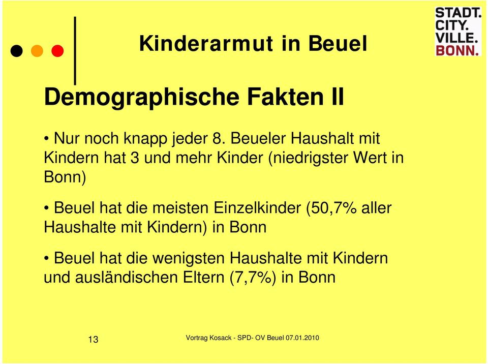 Bonn) Beuel hat die meisten Einzelkinder (50,7% aller Haushalte mit