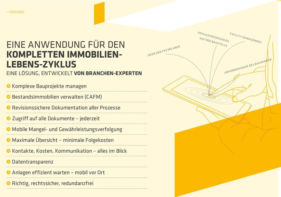 Revisionssichere Dokumentation aller Prozesse Zugriff auf alle Dokumente jederzeit Mobile Mangel- und Gewährleistungsverfolgung Maximale Übersicht