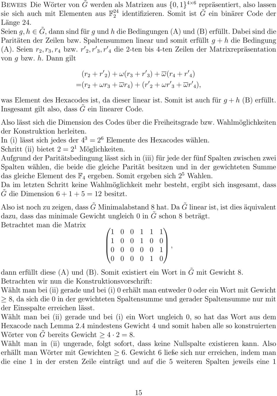 r, r 3, r 4 die -ten bis 4-ten Zeilen der Matrixrepräsentation von g bzw. h.