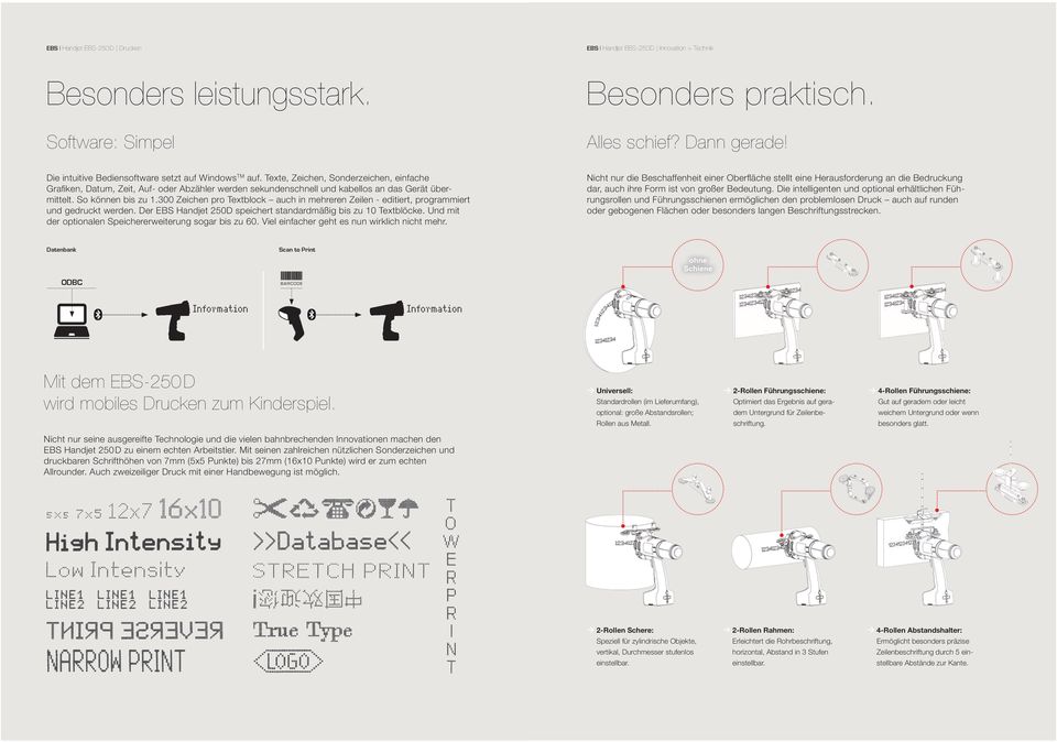 So können bis zu 1.300 Zeichen pro Textblock auch in mehreren Zeilen - editiert, programmiert und gedruckt werden. Der BS Handjet 250D speichert standardmäßig bis zu 10 Textblöcke.