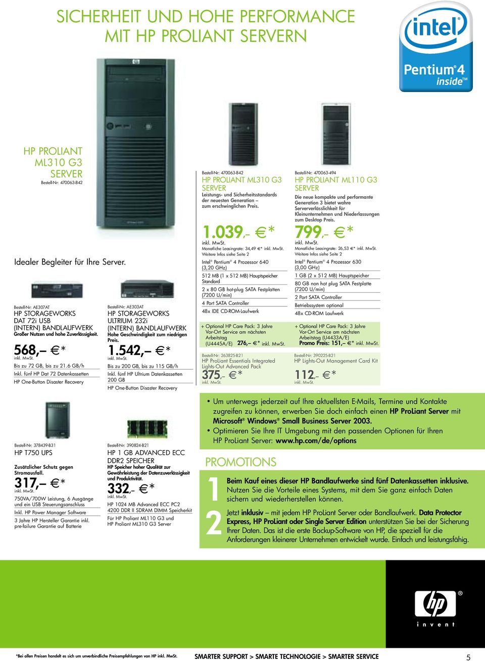 fünf HP Dat 72 Datenkassetten HP One-Button Disaster Recovery Bestell-Nr: AE303AT HP STORAGEWORKS ULTRIUM 232i (INTERN) BANDLAUFWERK Hohe Geschwindigkeit zum niedrigen Preis. 1.