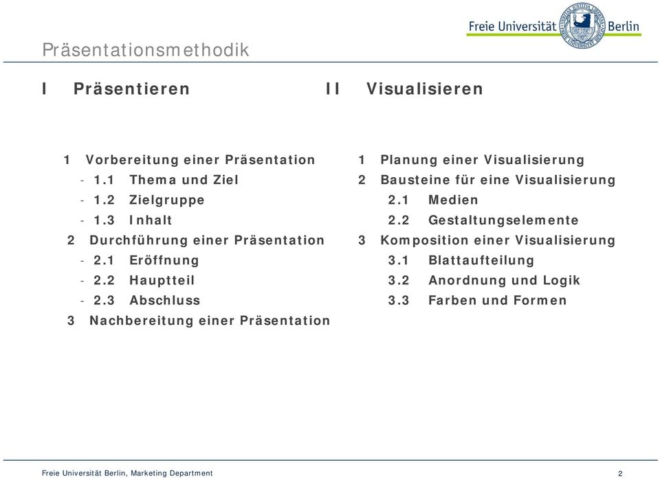 3 Abschluss 3 Nachbereitung einer Präsentation 1 Planung einer Visualisierung 2 Bausteine für eine Visualisierung