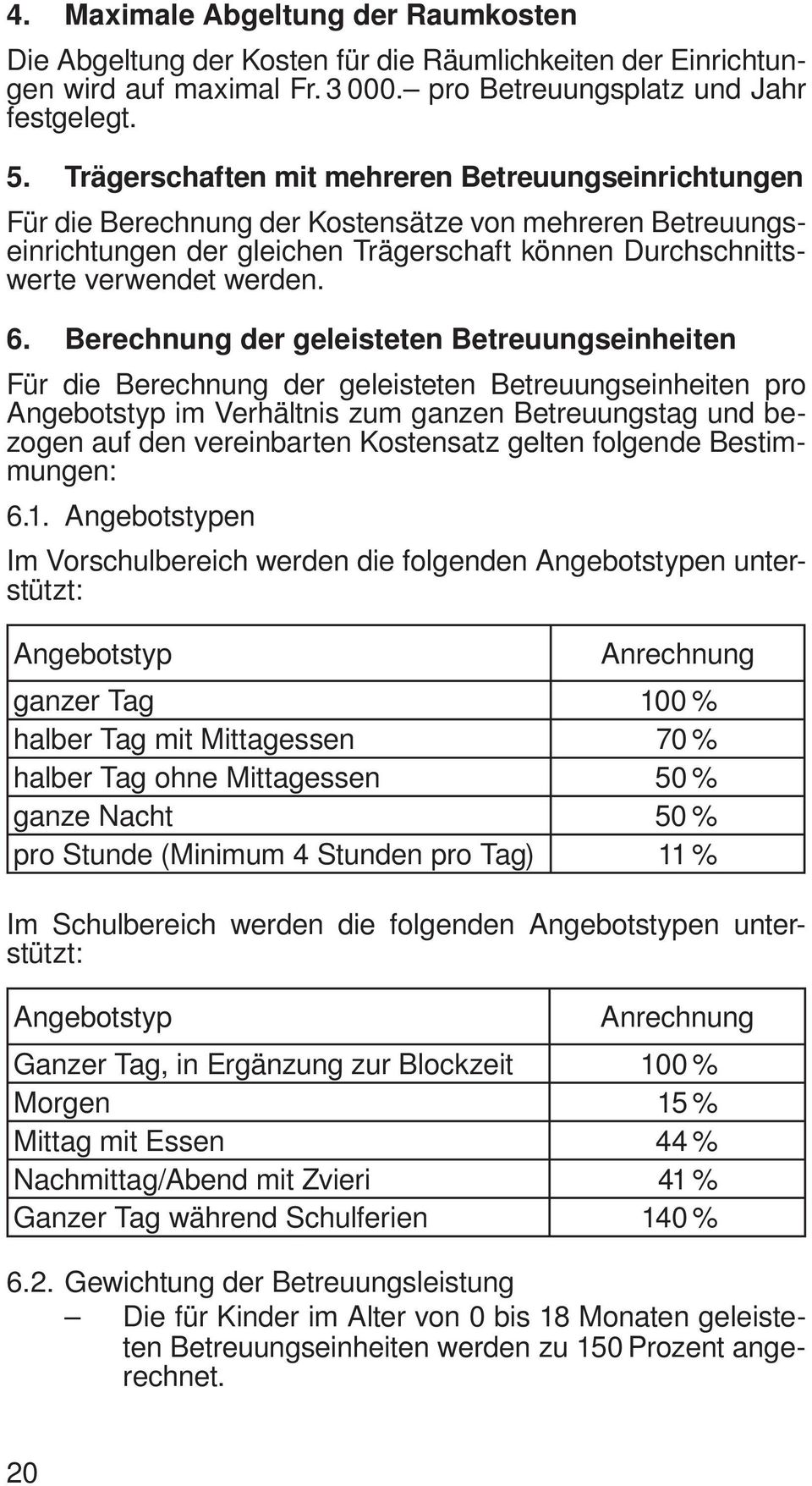 Berechnung der geleisteten Betreuungseinheiten Für die Berechnung der geleisteten Betreuungseinheiten pro Angebotstyp im Verhältnis zum ganzen Betreuungstag und bezogen auf den vereinbarten