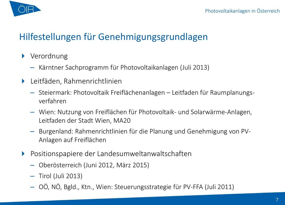 Anlagen, Leitfaden der Stadt Wien, MA20 Burgenland: Rahmenrichtlinien für die Planung und Genehmigung von PV Anlagen auf Freiflächen