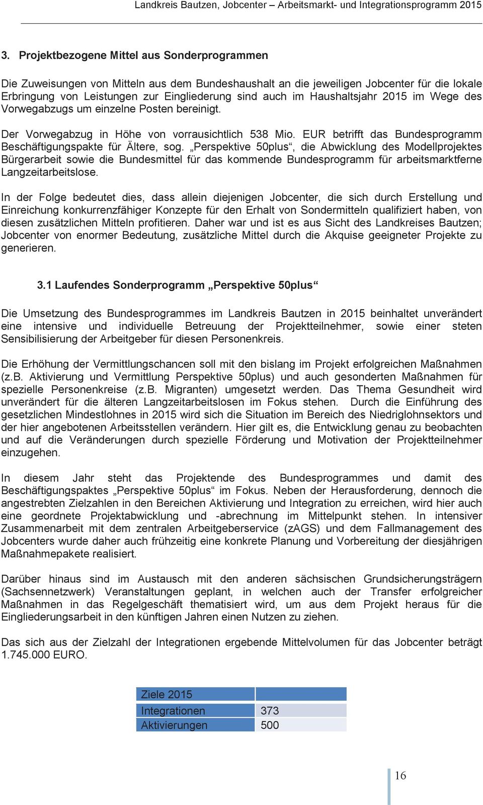 Perspektive 50plus, die Abwicklung des Modellprojektes Bürgerarbeit sowie die Bundesmittel für das kommende Bundesprogramm für arbeitsmarktferne Langzeitarbeitslose.