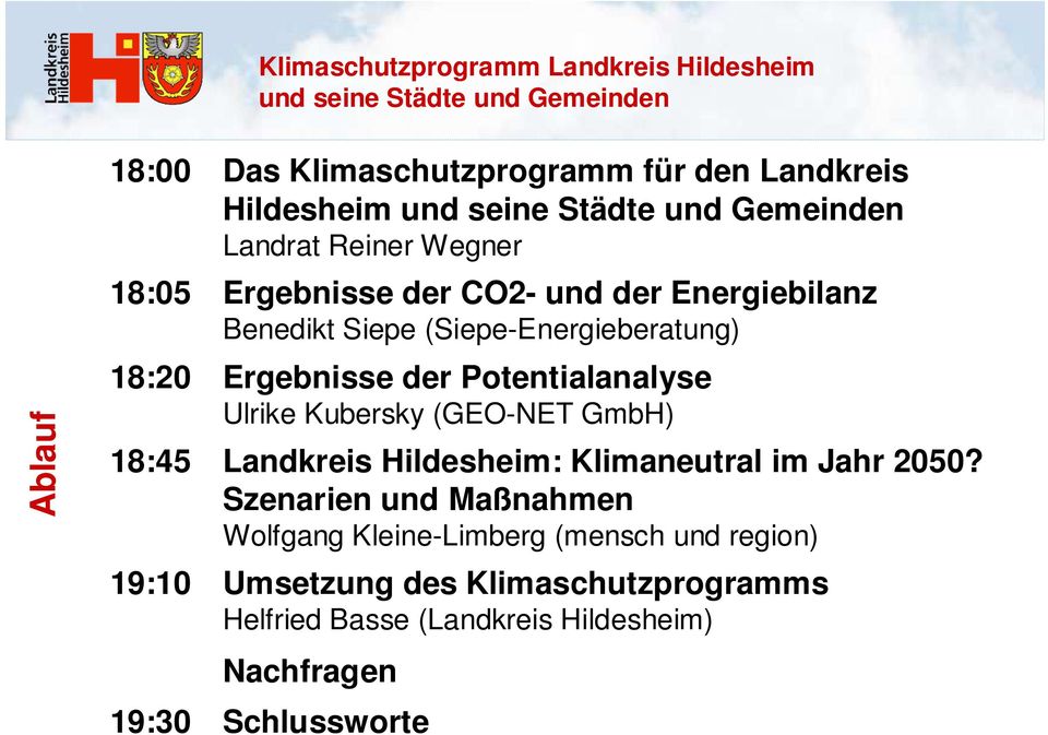 18:45 Landkreis Hildesheim: Klimaneutral im Jahr 2050?