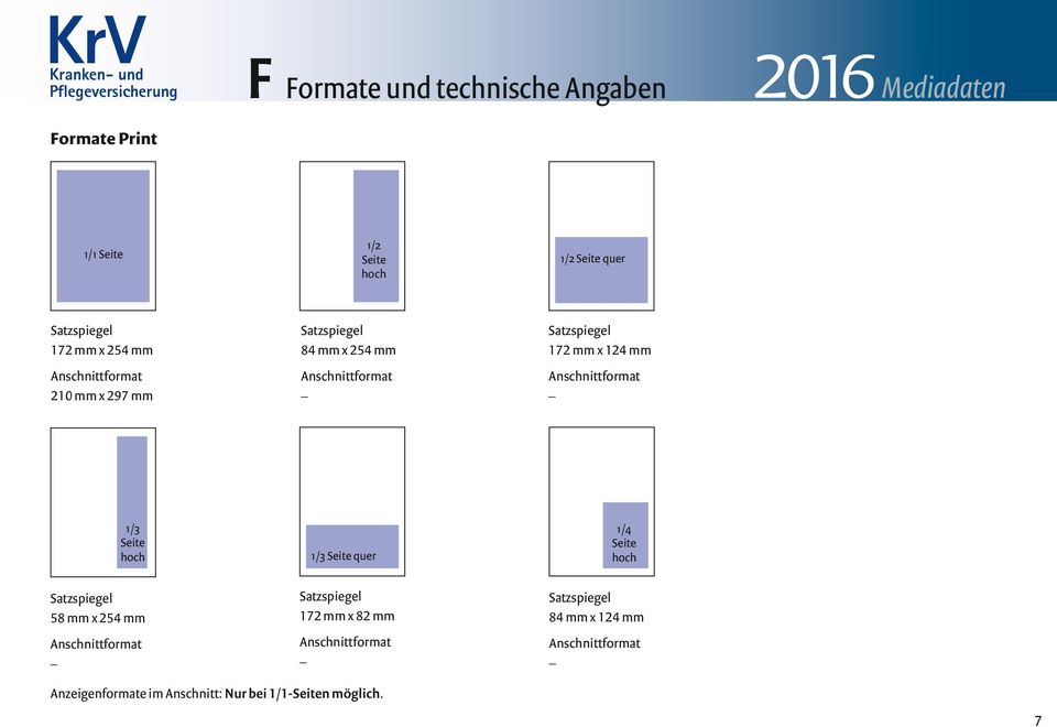 Anschnittformat 1/3 Seite hoch 1/3 Seite quer 1/4 Seite hoch Satzspiegel 58 mm x 254 mm Anschnittformat Satzspiegel