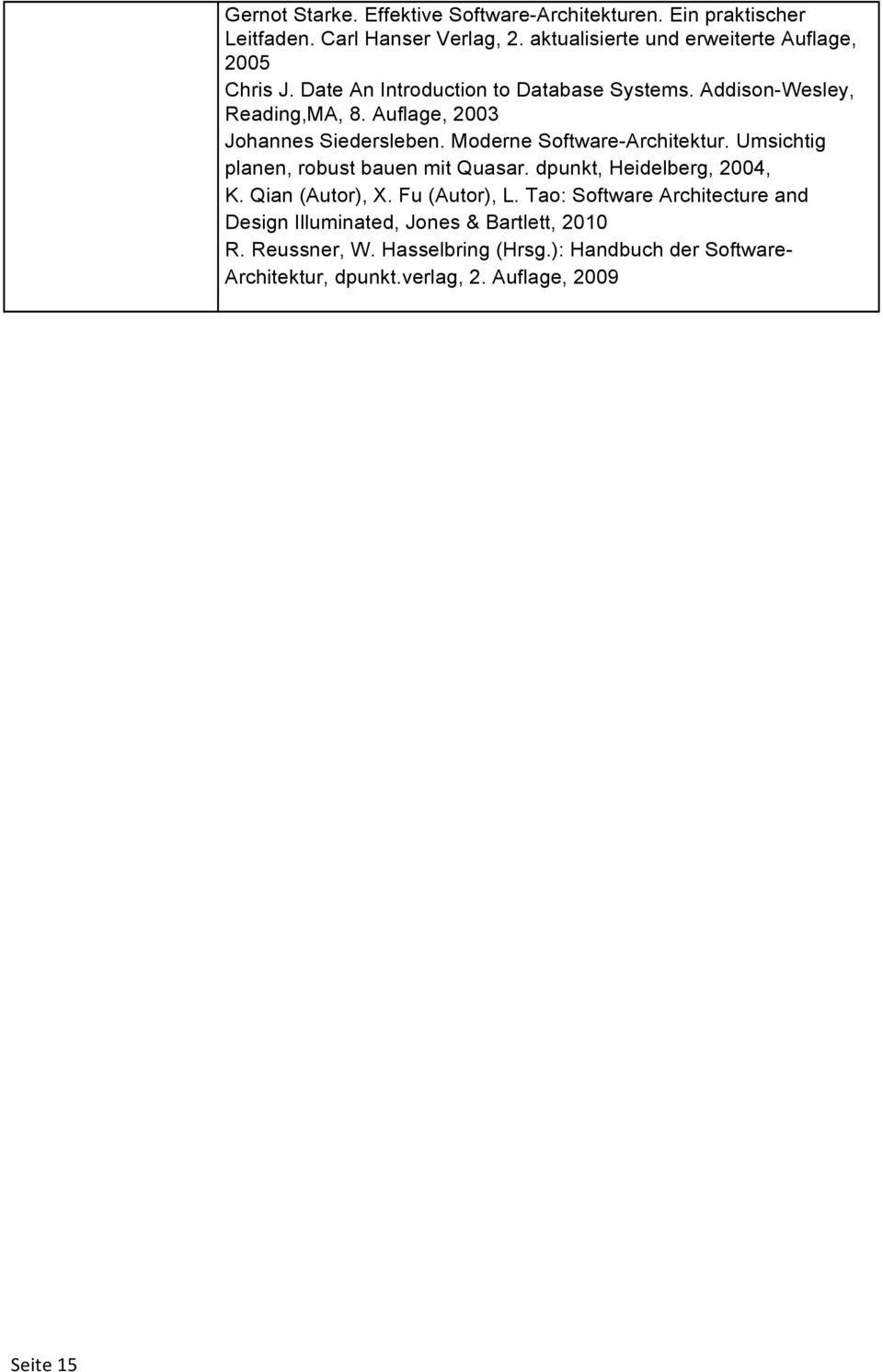 Auflage, 2003 Johannes Siedersleben. Moderne Software-Architektur. Umsichtig planen, robust bauen mit Quasar. dpunkt, Heidelberg, 2004, K.