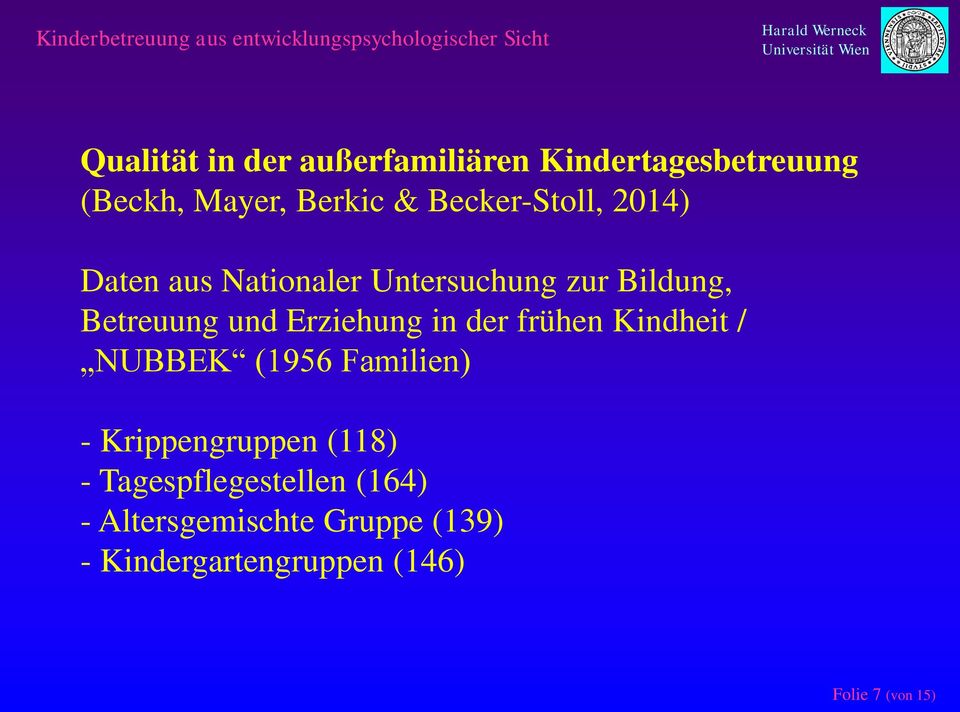 Erziehung in der frühen Kindheit / NUBBEK (1956 Familien) - Krippengruppen (118) -