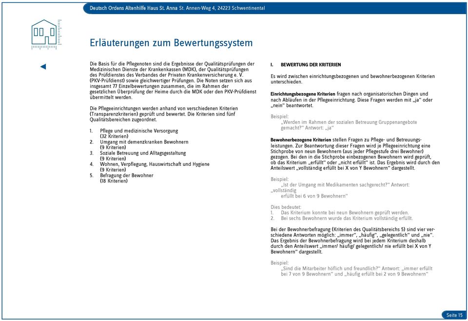 Die Noten setzen sich aus insgesamt 77 Einzelbewertungen zusammen, die im Rahmen der gesetzlichen Überprüfung der Heime durch die MDK oder den PKV-Prüfdienst übermittelt werden.