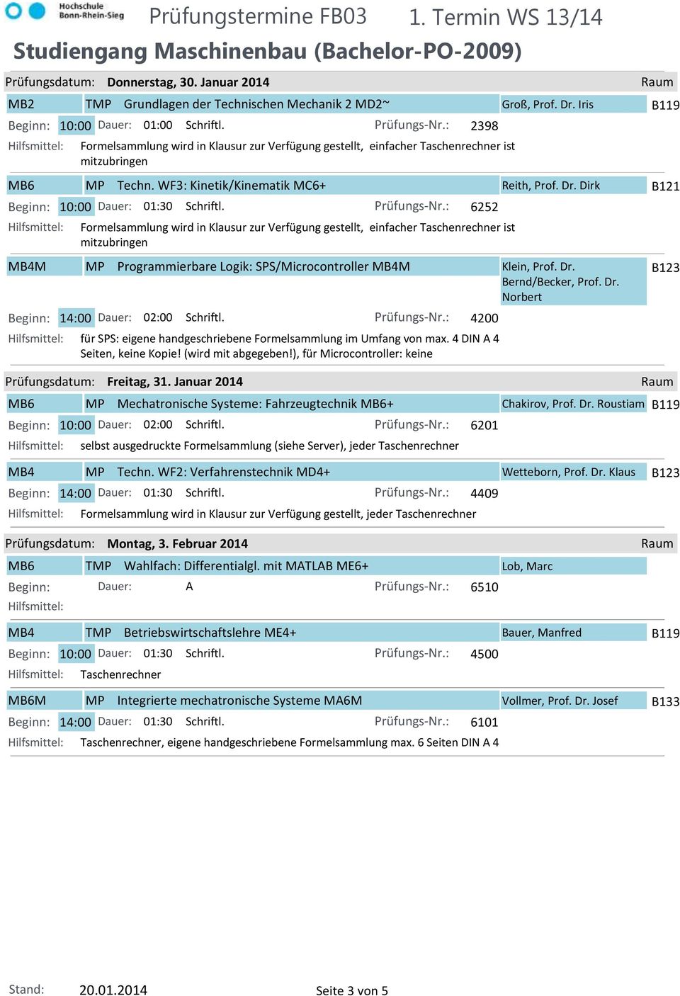 : 4200 für SPS: eigene handgeschriebene Formelsammlung im Umfang von max. 4 DIN A 4 Seiten, Kopie! (wird mit abgegeben!), für Microcontroller: Reith, Prof. Dr. Dirk Klein, Prof. Dr. Bernd/Becker, Prof.