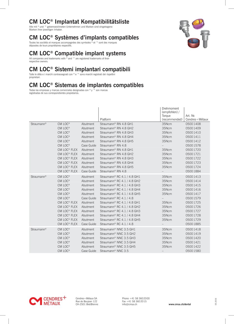 CM LOC Compatible implant systems All companies and trademarks with and are registered trademarks of their respective owners.