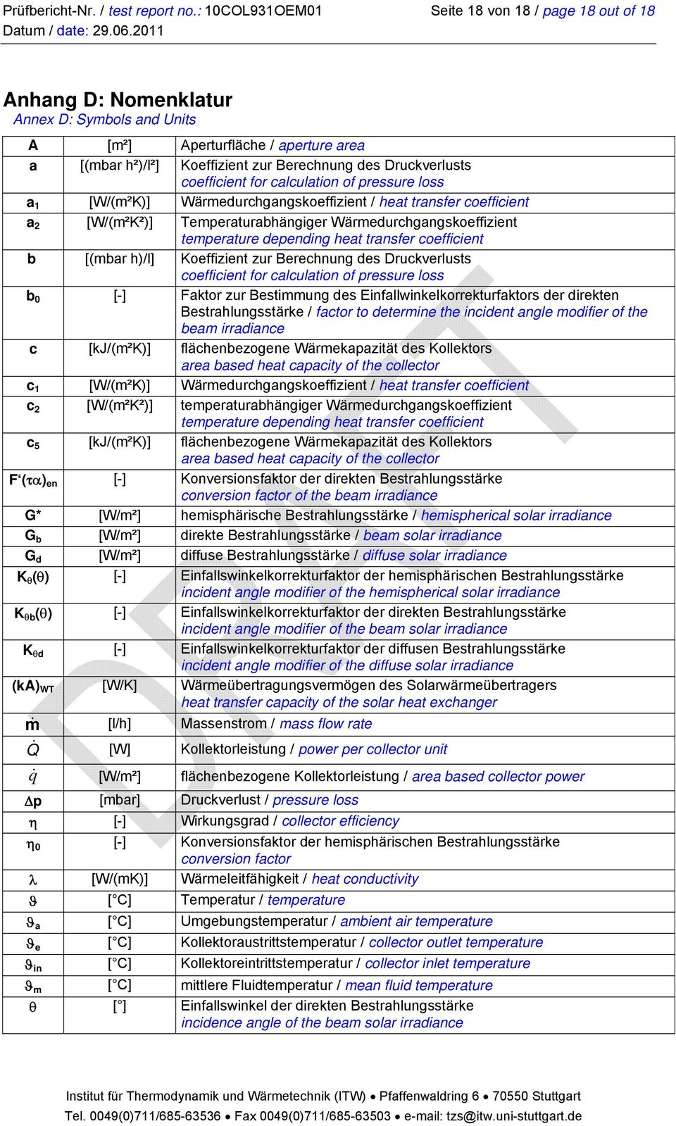 coefficient for calculation of pressure loss a 1 [W/(m²K)] Wärmedurchgangskoeffizient / heat transfer coefficient a 2 [W/(m²K²)] Temperaturabhängiger Wärmedurchgangskoeffizient temperature depending