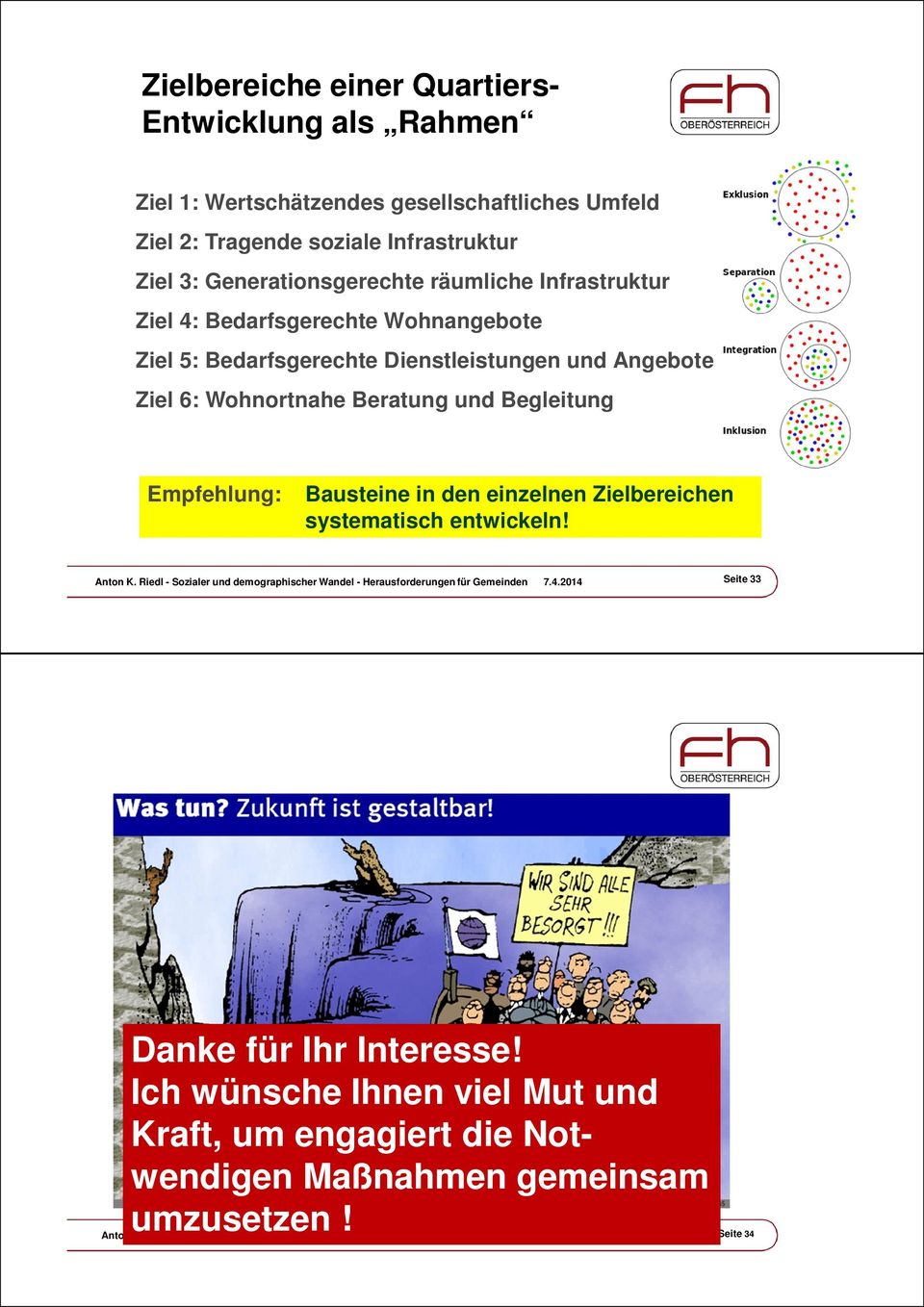 einzelnen Zielbereichen systematisch entwickeln! Anton K. Riedl - Sozialer und demographischer Wandel - Herausforderungen für Gemeinden 7.4.2014 Seite 33 Danke für Ihr Interesse!