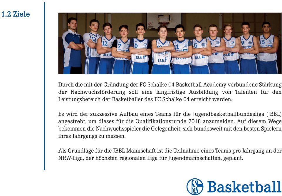 Es wird der sukzessive Aufbau eines Teams für die Jugendbasketballbundesliga (JBBL) angestrebt, um dieses für die Qualifikationsrunde 2018 anzumelden.