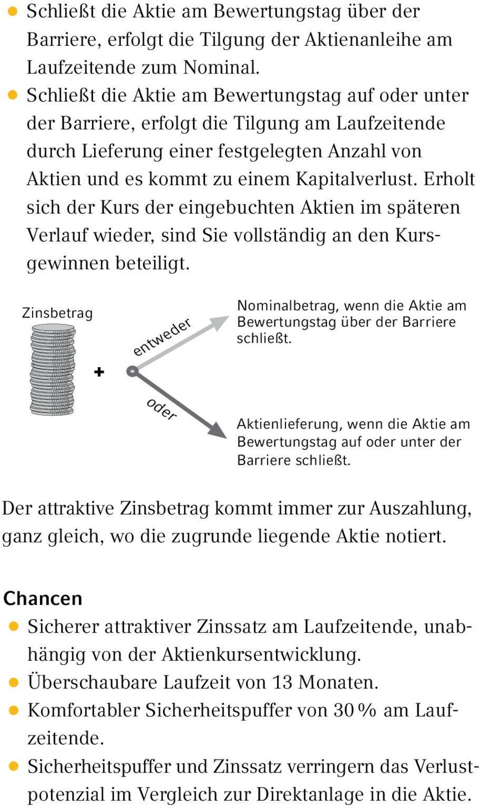 Erholt sich der Kurs der eingebuchten Aktien im späteren Verlauf wieder, sind Sie vollständig an den Kursgewinnen beteiligt.