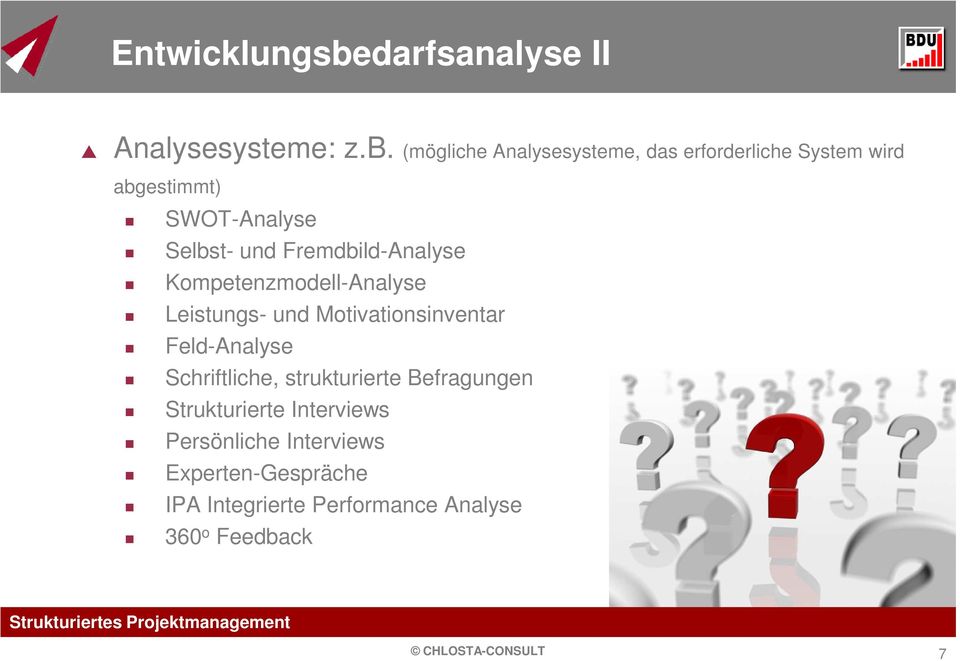 (mögliche Analysesysteme, das erforderliche System wird abgestimmt) SWOT-Analyse Selbst- und Fremdbild-Analyse