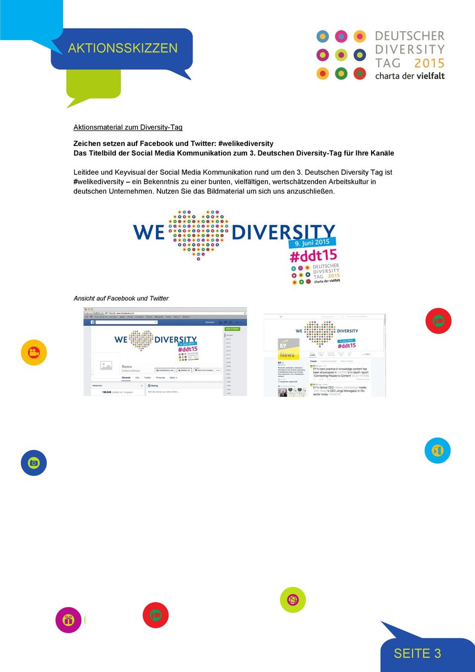 Deutschen Diversity-Tag für Ihre Kanäle Leitidee und Keyvisual der Social Media Kommunikation rund um den 3.