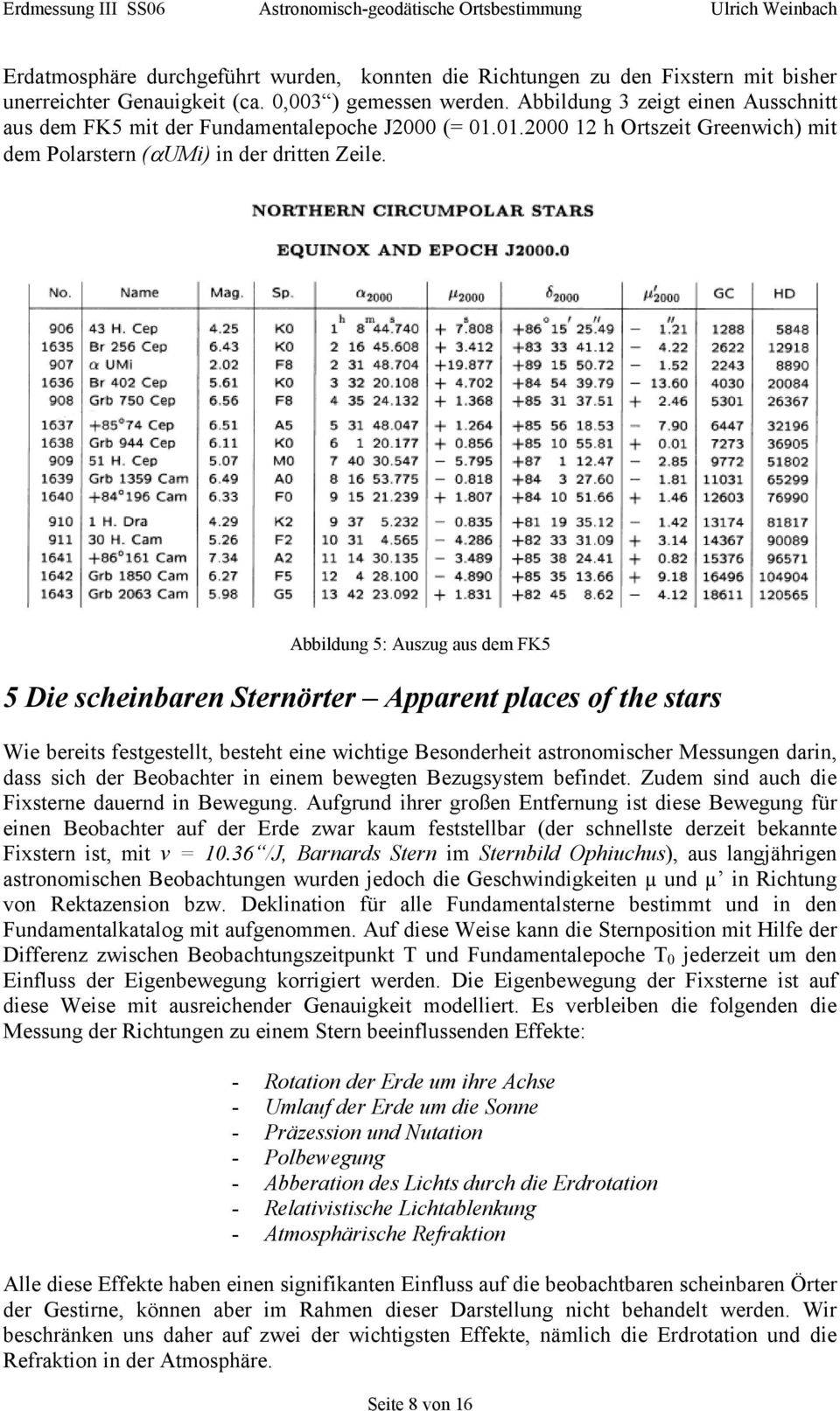Abbildung 5: Auszug aus dem FK5 5 Die scheinbaren Sternörter Apparent places of the stars Wie bereits festgestellt, besteht eine wichtige Besonderheit astronomischer Messungen darin, dass sich der