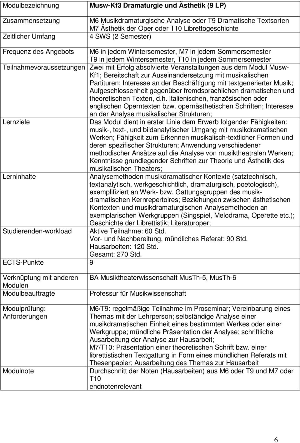 Bereitschaft zur Auseinandersetzung mit musikalischen Partituren; Interesse an der Beschäftigung mit textgenerierter Musik; Aufgeschlossenheit gegenüber fremdsprachlichen dramatischen und