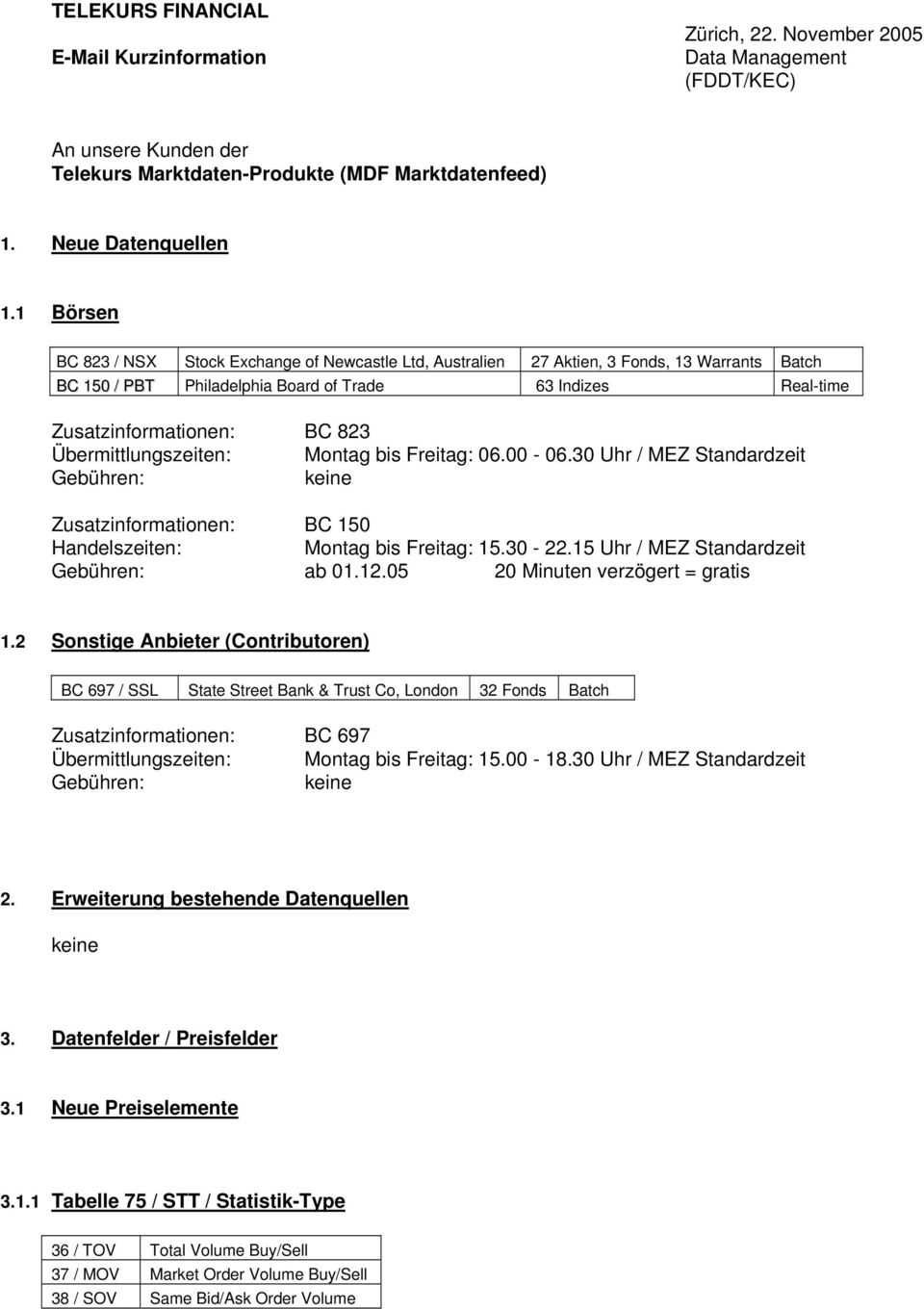 Übermittlungszeiten: Montag bis Freitag: 06.00-06.30 Uhr / MEZ Standardzeit Gebühren: Zusatzinformationen: BC 150 Handelszeiten: Montag bis Freitag: 15.30-22.15 Uhr / MEZ Standardzeit Gebühren: ab 01.