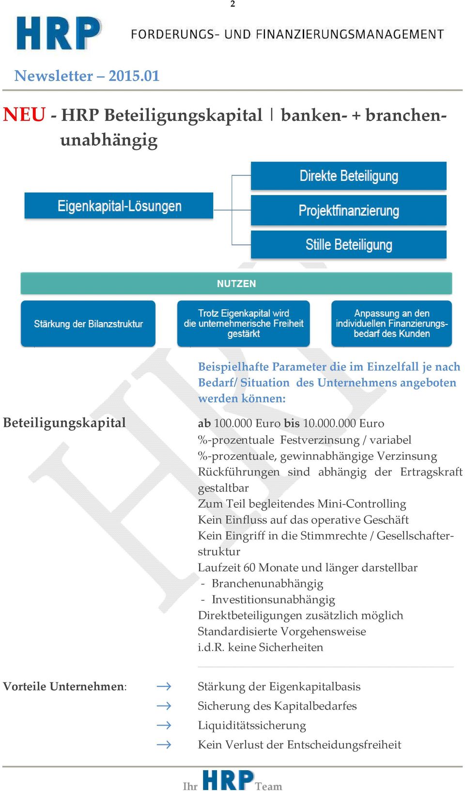 Mini-Controlling Kein Einfluss auf das operative Geschäft Kein Eingriff in die Stimmrechte / Gesellschafterstruktur Laufzeit 60 Monate und länger darstellbar - Branchenunabhängig -