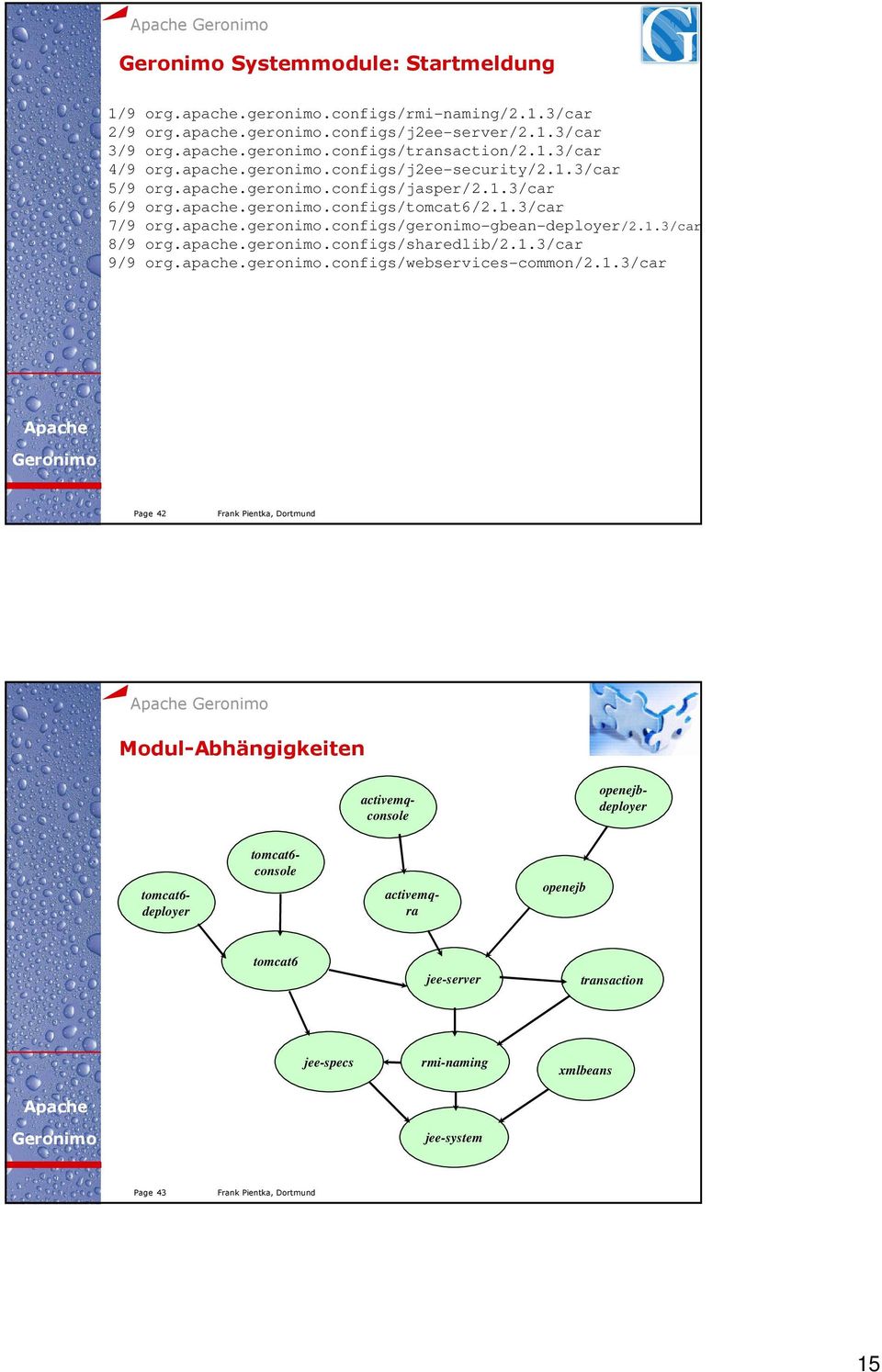 1.3/car 8/9 org.apache.geronimo.configs/sharedlib/2.1.3/car 9/9 org.apache.geronimo.configs/webservices-common/2.1.3/car Page 42 Modul-Abhängigkeiten activemqconsole