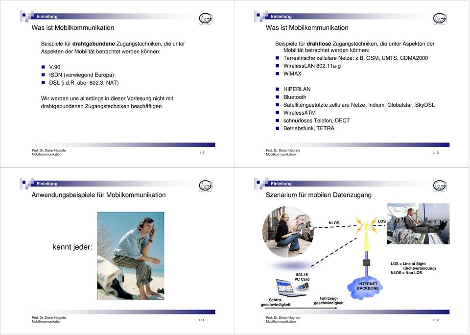 betrachtet werden können: Terrestrische zellulare Netze: z.b. GSM, UMTS, CDMA2000 WirelessLAN 802.