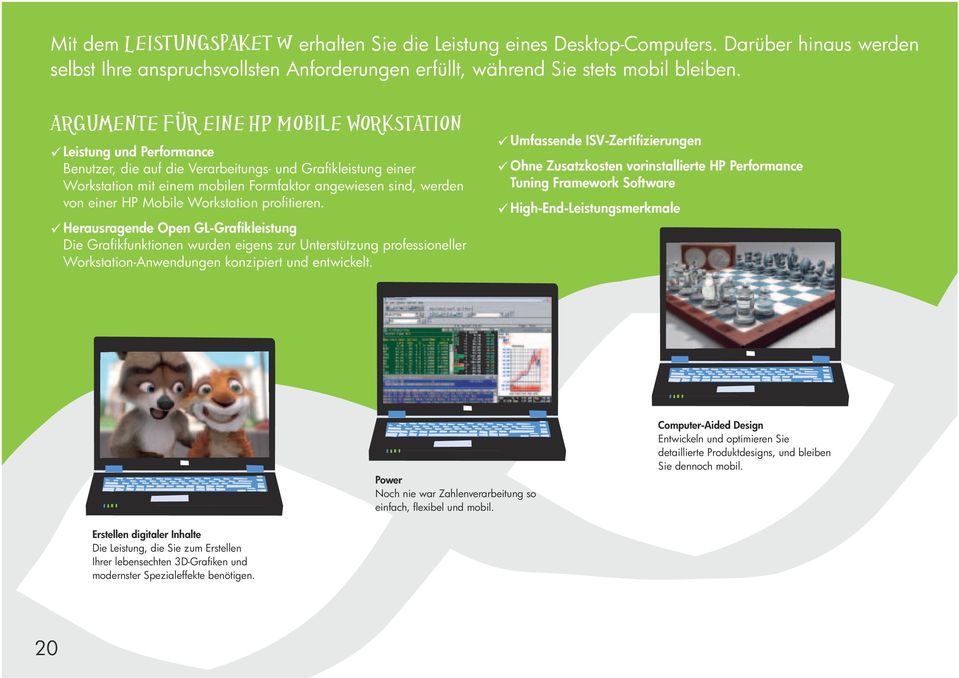 einer HP Mobile Workstation profitieren. Herausragende Open GL-Grafikleistung Die Grafikfunktionen wurden eigens zur Unterstützung professioneller Workstation-Anwendungen konzipiert und entwickelt.