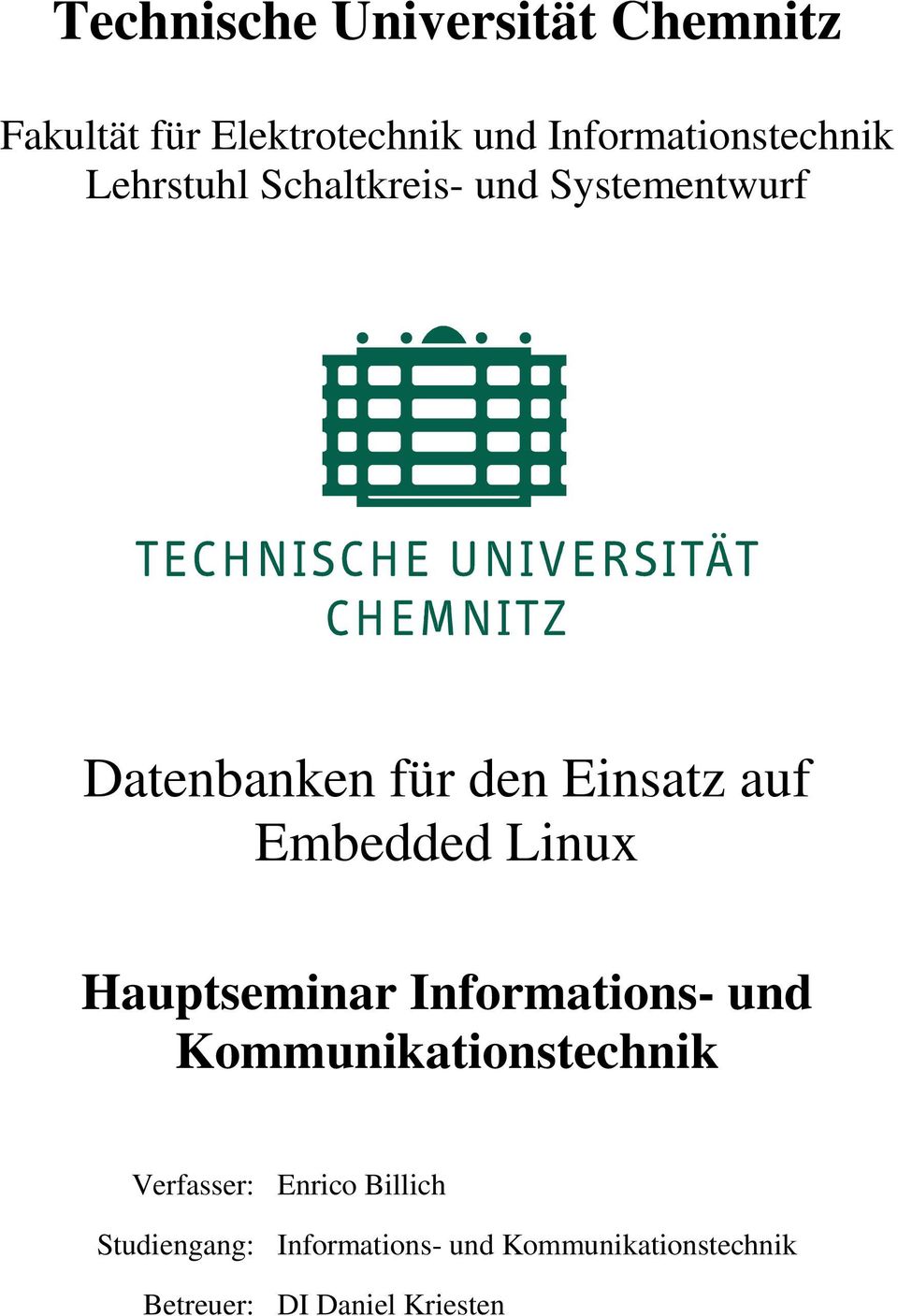 Einsatz auf Embedded Linux Hauptseminar Informations- und Kommunikationstechnik