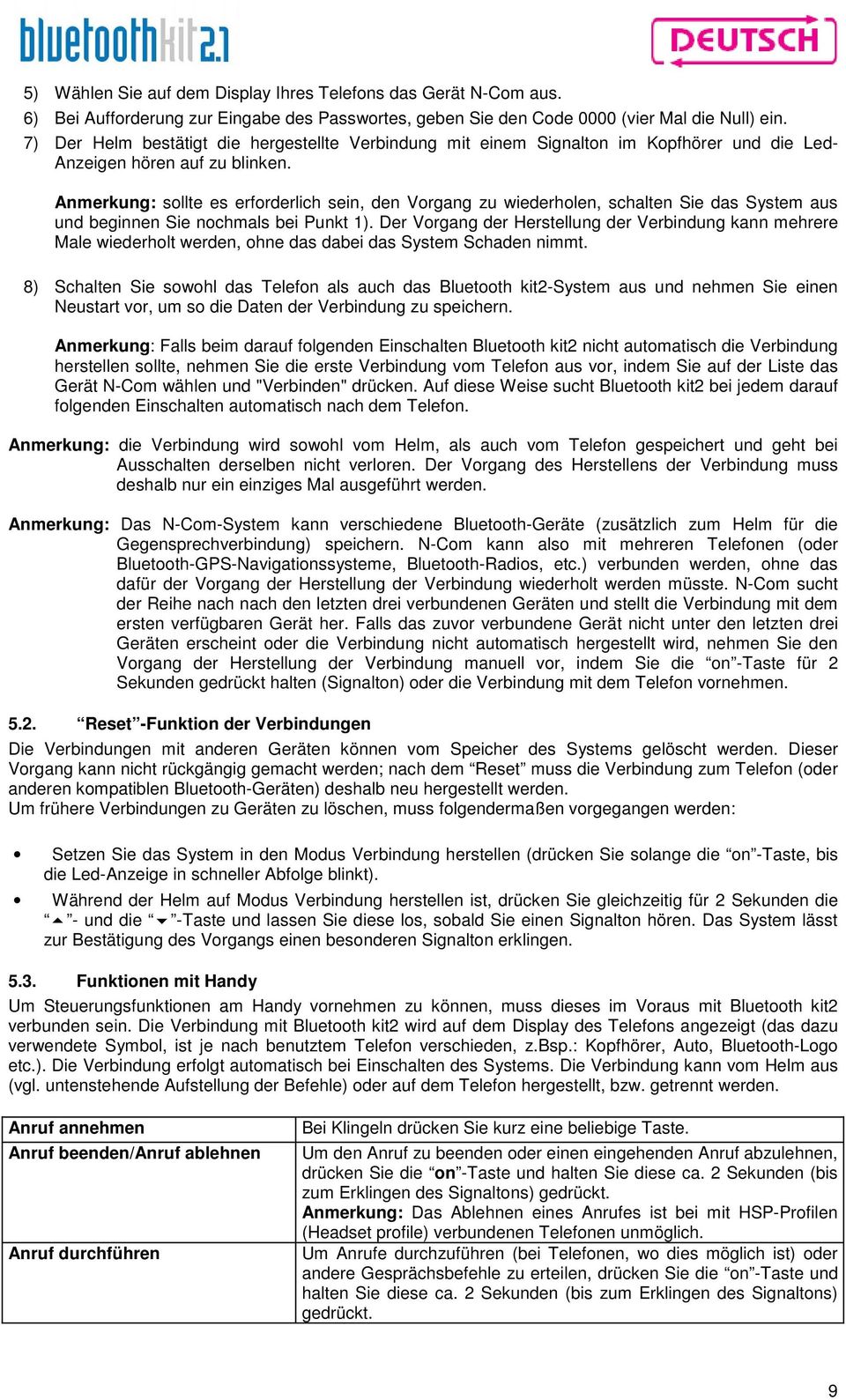 Anmerkung: sollte es erforderlich sein, den Vorgang zu wiederholen, schalten Sie das System aus und beginnen Sie nochmals bei Punkt 1).