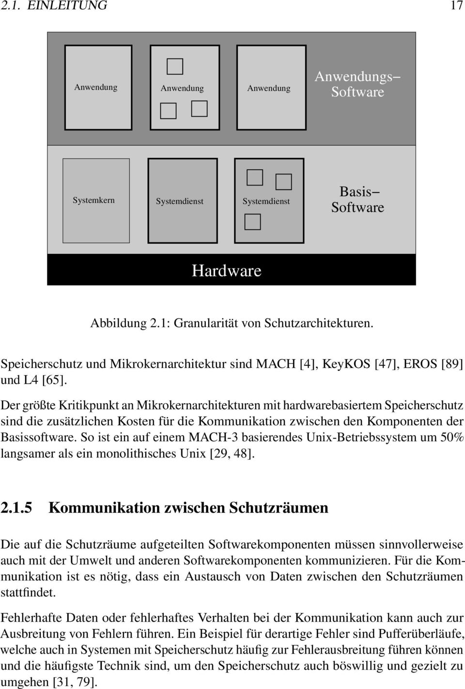 Der größte Kritikpunkt an Mikrokernarchitekturen mit hardwarebasiertem Speicherschutz sind die zusätzlichen Kosten für die Kommunikation zwischen den Komponenten der Basissoftware.