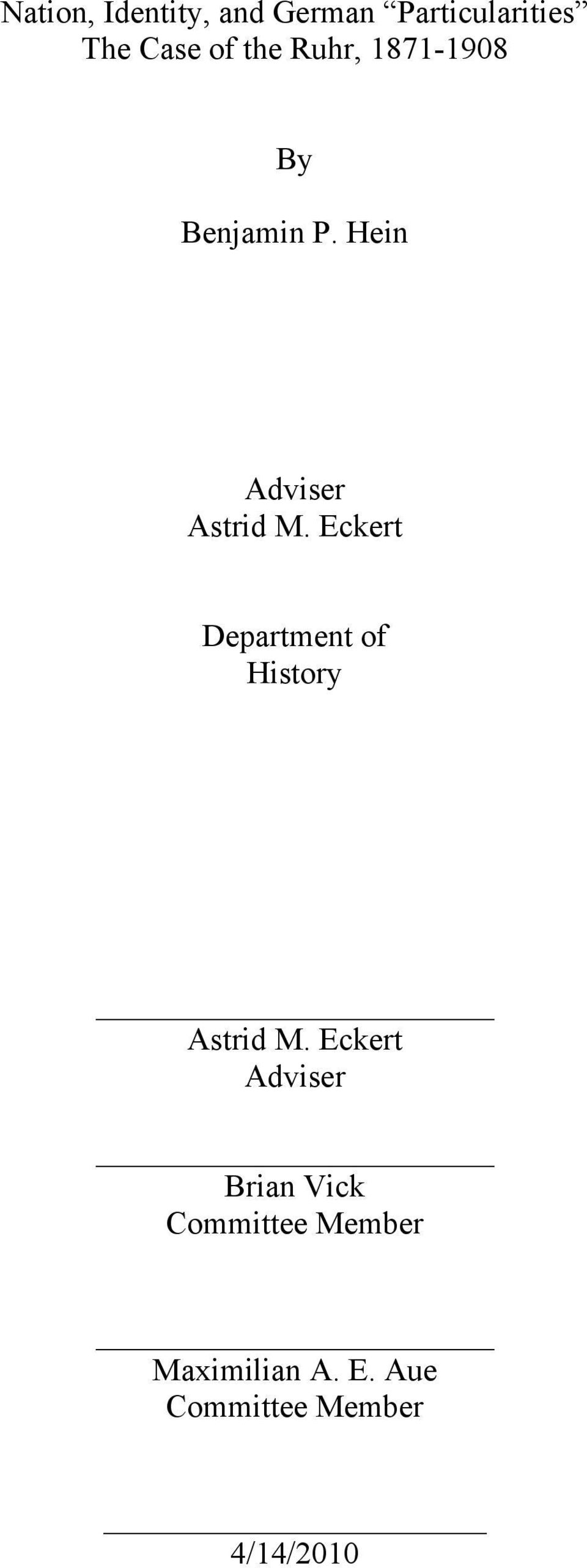 Eckert Department of History Astrid M.