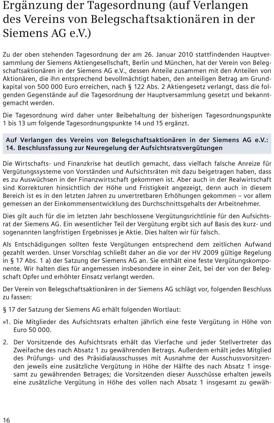 rsammlung der Siemens Aktiengesellschaft, Berlin und München, hat der Verein vo