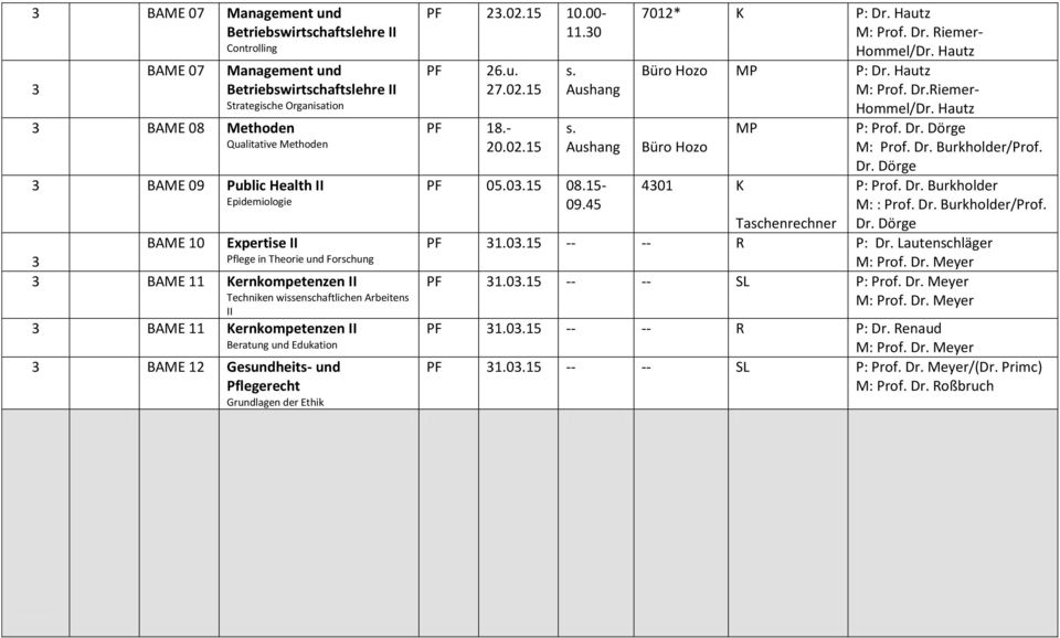 23.02.1 10.00- PF 26.u. 27.02.1 PF 18.- 20.02.1 s. Aushang s. Aushang PF 0.03.1 08.1-09.4 7012* K P: Dr. M: Prof. Dr. Riemer- Hommel/Dr. Büro Hozo MP P: Dr. M: Prof. Dr.Riemer- Hommel/Dr. MP P: Prof.