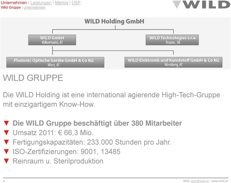 Die WILD Gruppe beschäftigt über 380 Mitarbeiter Umsatz 2011: 66,3 Mio.