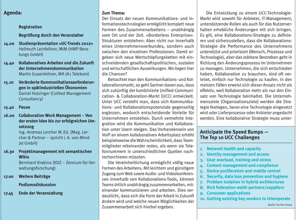 10 Veränderte Kommunikationsanforderungen in spätindustriellen Ökonomien Daniel Holzinger (Colited Management Consultancy) 15.40 Pause 16.