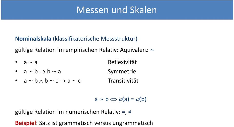 b b a Symmetrie a b b c a c Transitivität a b (a) = (b) gültige