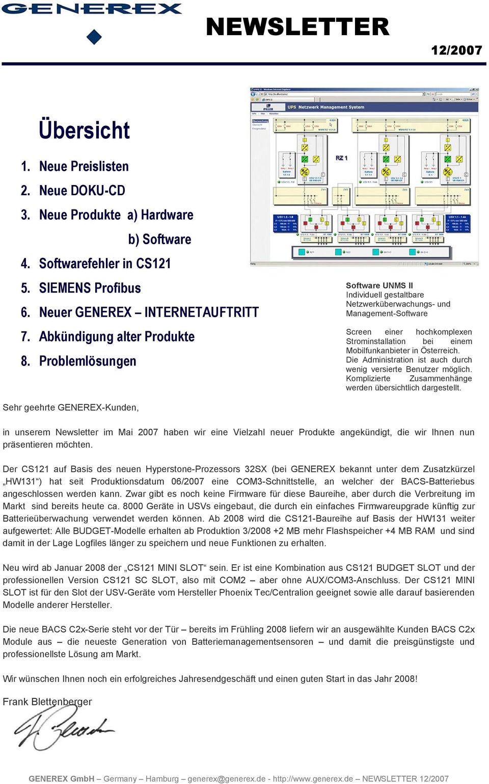 Problemlösungen Software UNMS II Individuell gestaltbare Netzwerküberwachungs- und Management-Software Screen einer hochkomplexen Strominstallation bei einem Mobilfunkanbieter in Österreich.