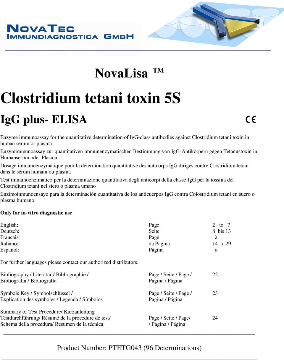 anticorps IgG dirigés contre Clostridium tetani dans le sérum humain ou plasma Test immunoenzimatico per la determinazione quantitativa degli anticorpi della classe IgG per la tossina del Clostridium