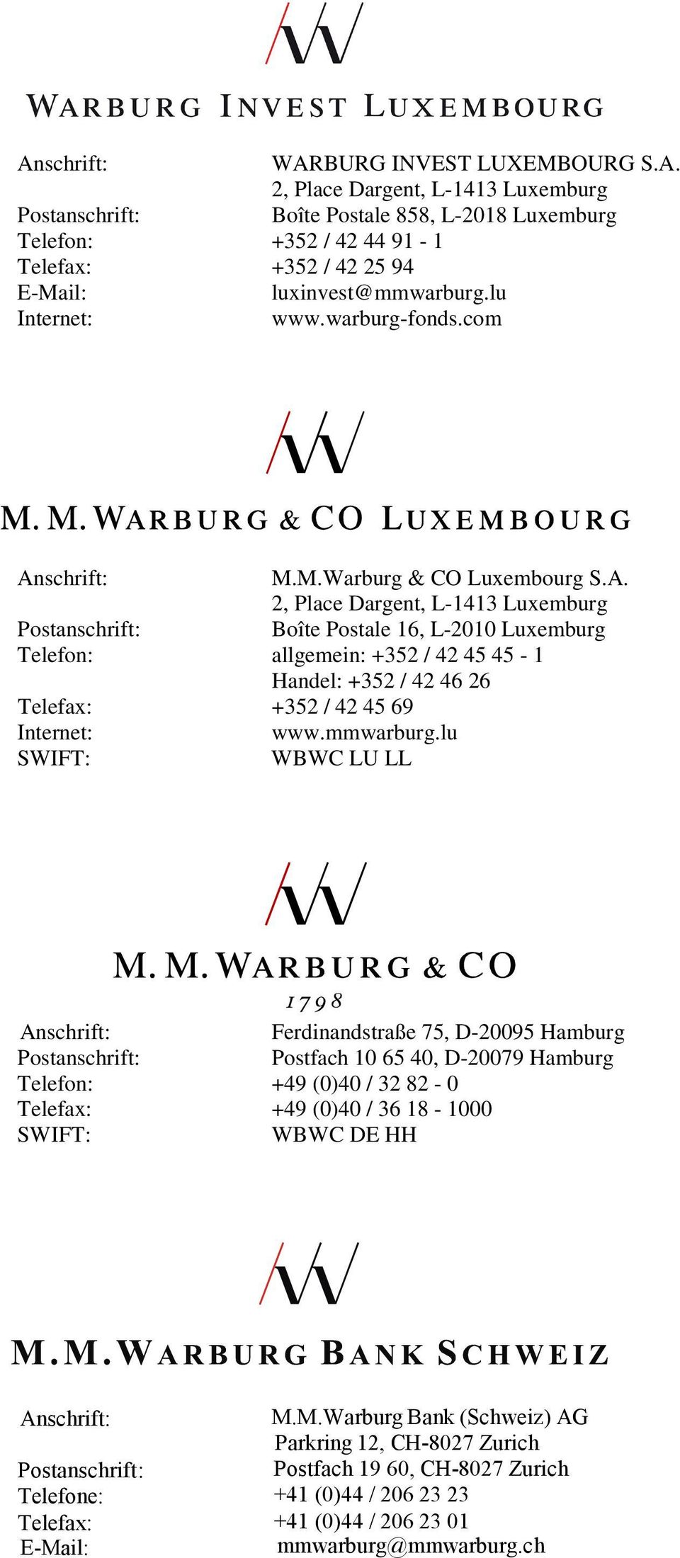 schrift: M.M.Warburg & CO Luxembourg S.A.