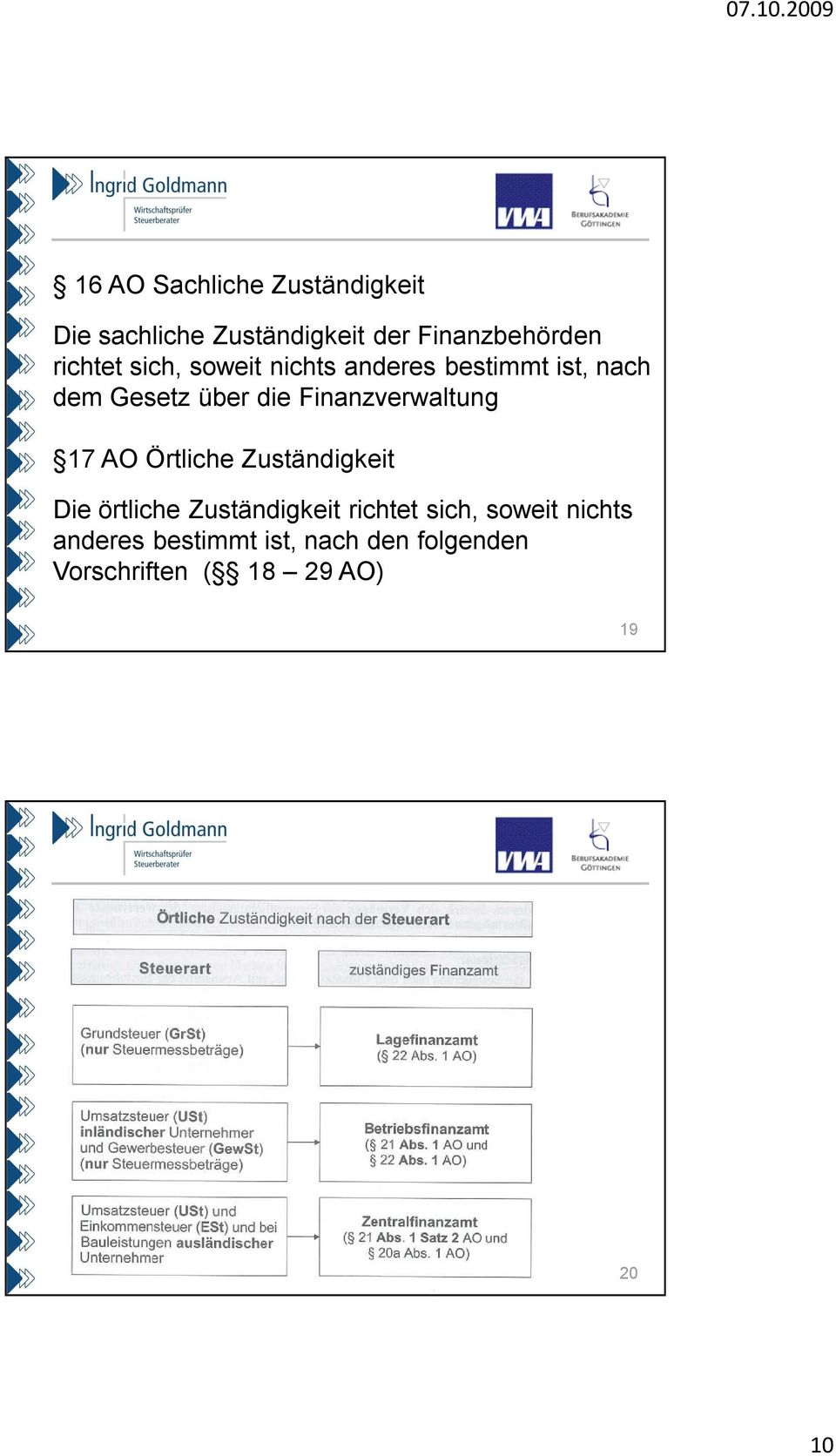 Finanzverwaltung 17 AO Örtliche Zuständigkeit Die örtliche Zuständigkeit richtet