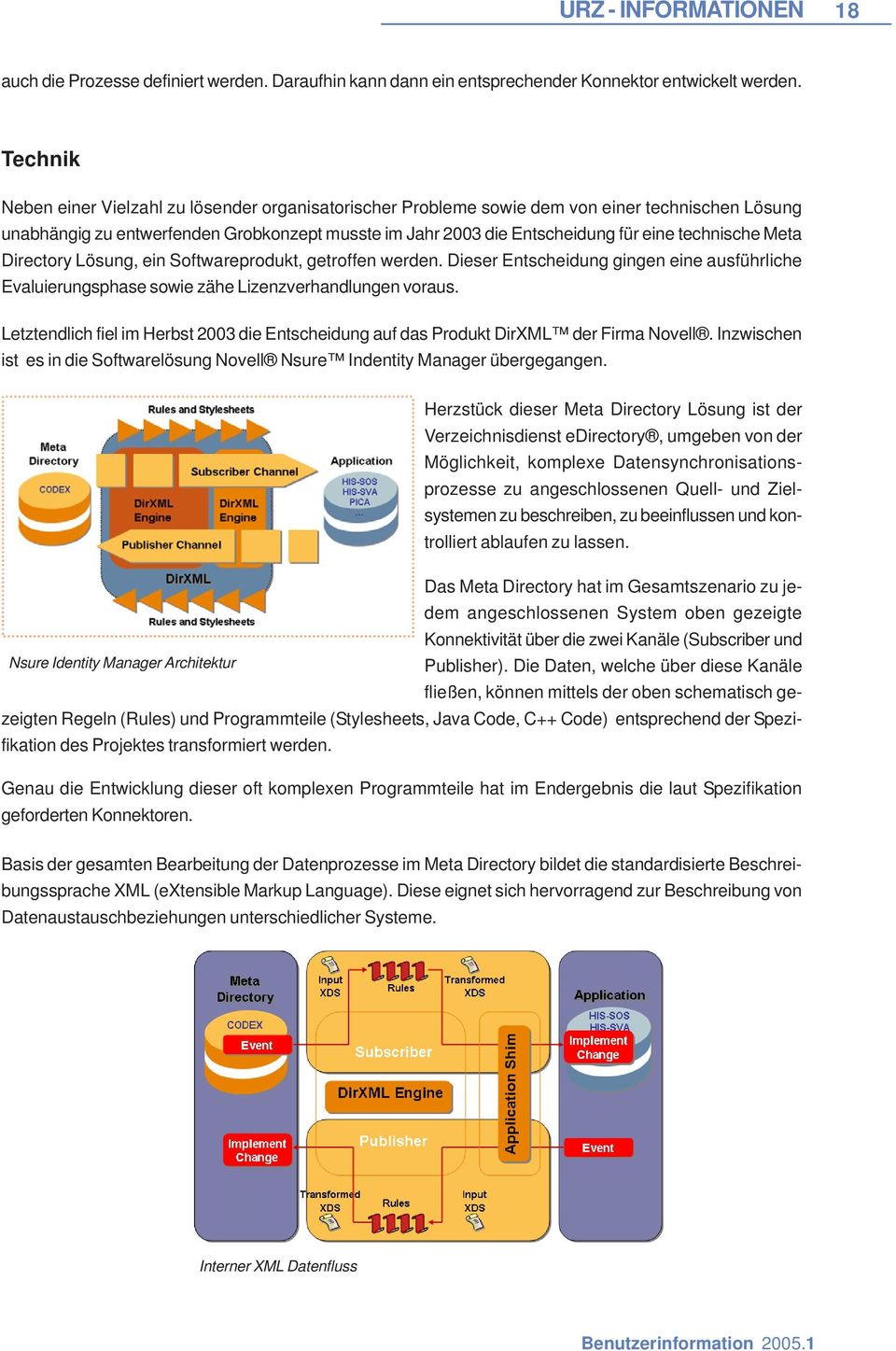 technische Meta Directory Lösung, ein Softwareprodukt, getroffen werden. Dieser Entscheidung gingen eine ausführliche Evaluierungsphase sowie zähe Lizenzverhandlungen voraus.