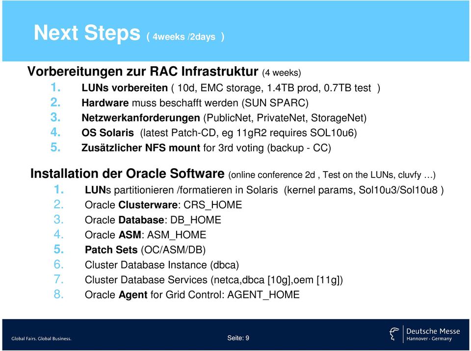 Zusätzlicher NFS mount for 3rd voting (backup - CC) Installation der Oracle Software (online conference 2d, Test on the LUNs, cluvfy ) 1.