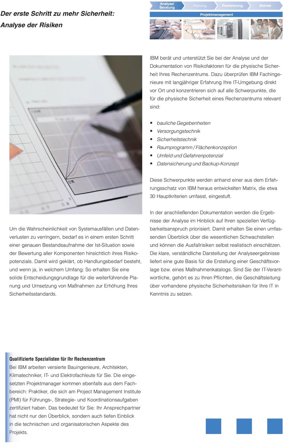 relevant sind: bauliche Gegebenheiten Versorgungstechnik Sicherheitstechnik Raumprogramm / Flächenkonzeption Umfeld und Gefahrenpotenzial Datensicherung und Backup-Konzept Diese Schwerpunkte werden