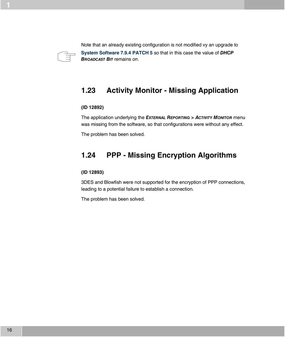 23 Activity Monitor - Missing Application (ID 12892) The application underlying the EXTERNAL REPORTING > ACTIVITY MONITOR menu was missing from the