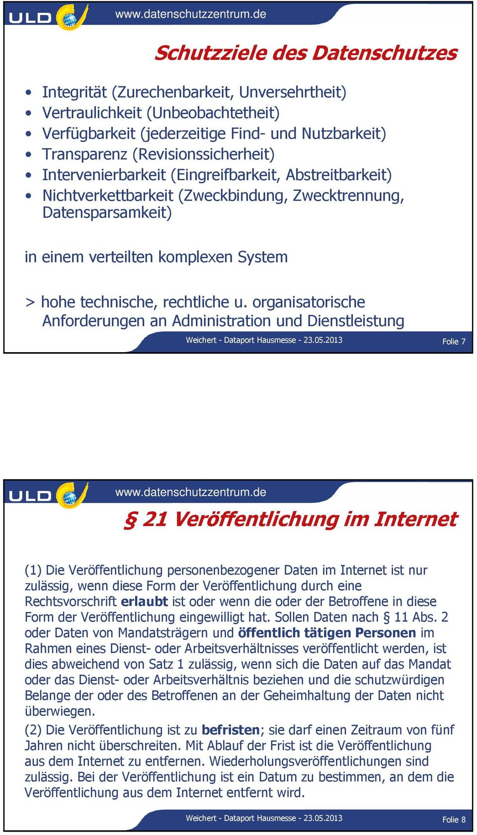 organisatorische Anforderungen an Administration und Dienstleistung Weichert - Dataport Hausmesse - 23.05.
